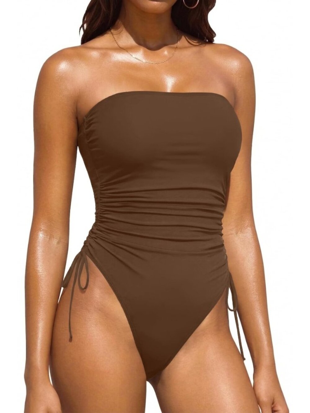 Women Strapless One Piece Swimsuit - Bandeau Tummy Control Bathing Suit